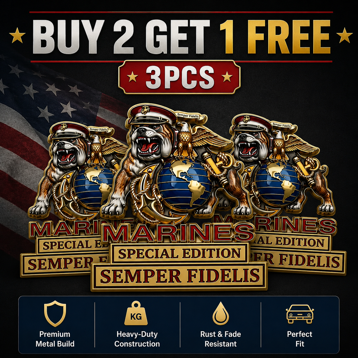 Marines Corps Special Edition Metal Car Emblem – Semper Fidelis Tribute Badge 🇺🇸🦅