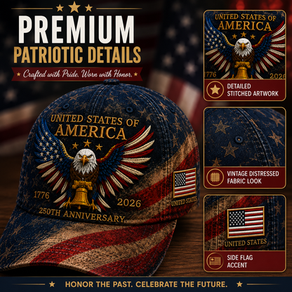 USA 250th Anniversary Patriotic Eagle Embroidered Cap