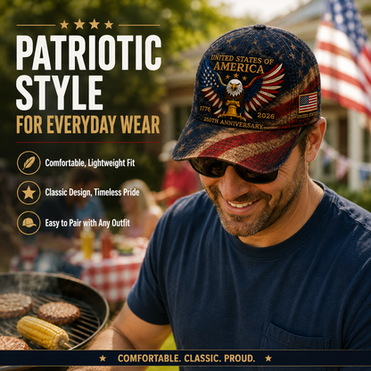 USA 250th Anniversary Patriotic Eagle Embroidered Cap