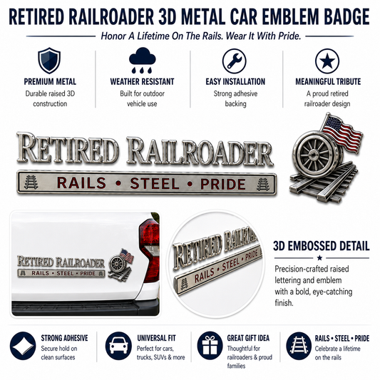 🚂 Retired Railroader Rails Steel Pride Metal Car Emblem Badge