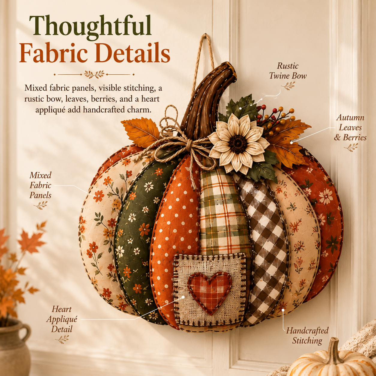 🍂🎃Autumn Retro Patchwork Pumpkin Door Hanging with Lights
