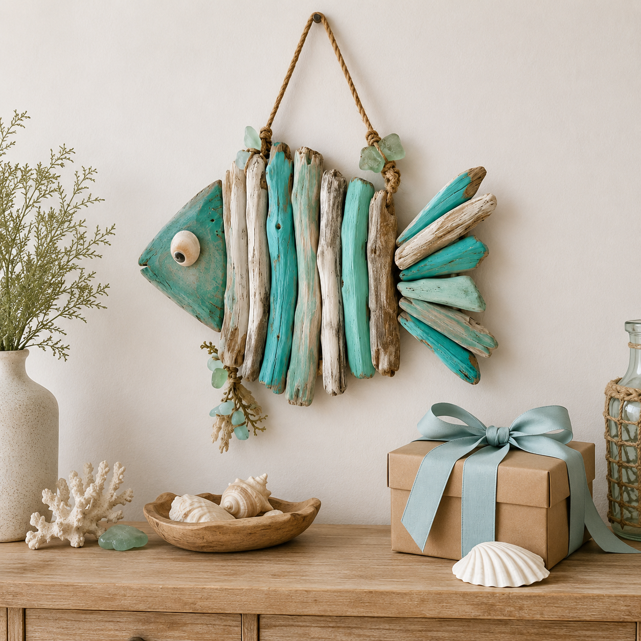 🌊 Lighted Coastal Fish Wall Decor - Driftwood Nautical Wall Hanging with LED Lights