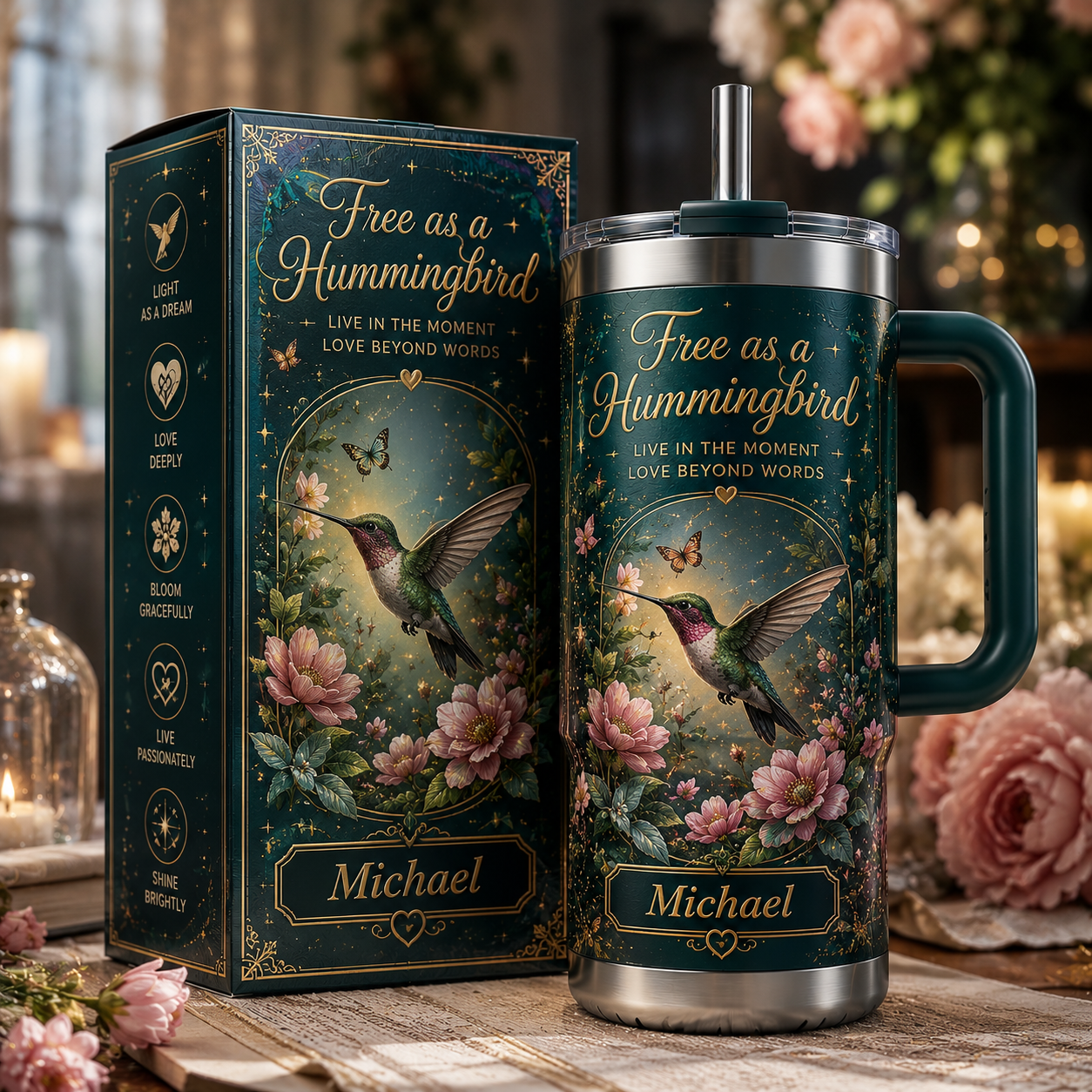 Personalized Free As A Hummingbird Tumbler 🐦🌺