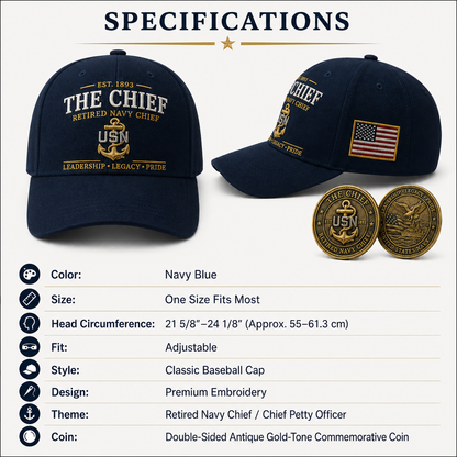 🇺🇸 The Chief – Retired U.S. Navy Chief Commemorative Cap & Honor Coin – Leadership • Legacy • Pride ⚓ – 🔥Buy 2 Get Free Shipping🚛