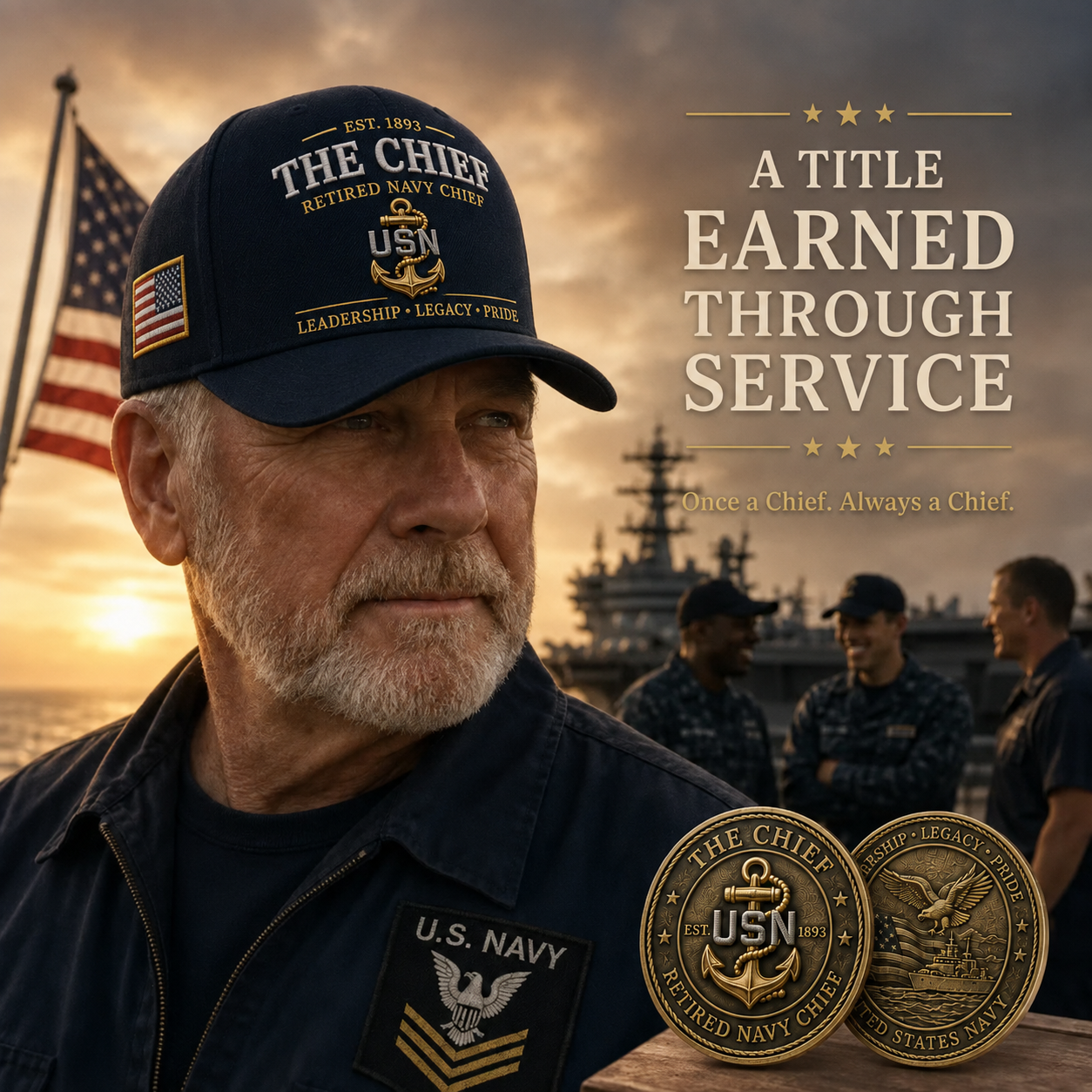 🇺🇸 The Chief – Retired U.S. Navy Chief Commemorative Cap & Honor Coin – Leadership • Legacy • Pride ⚓ – 🔥Buy 2 Get Free Shipping🚛