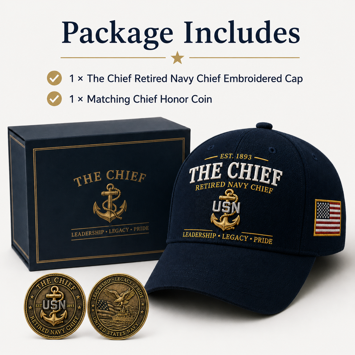 🇺🇸 The Chief – Retired U.S. Navy Chief Commemorative Cap & Honor Coin – Leadership • Legacy • Pride ⚓ – 🔥Buy 2 Get Free Shipping🚛