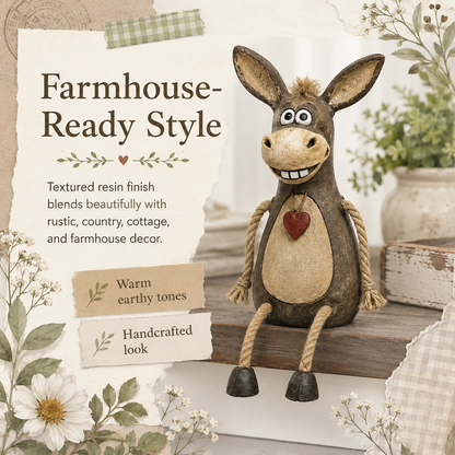 Rustic Donkey Shelf Sitter Figurine with Dangling Rope Legs