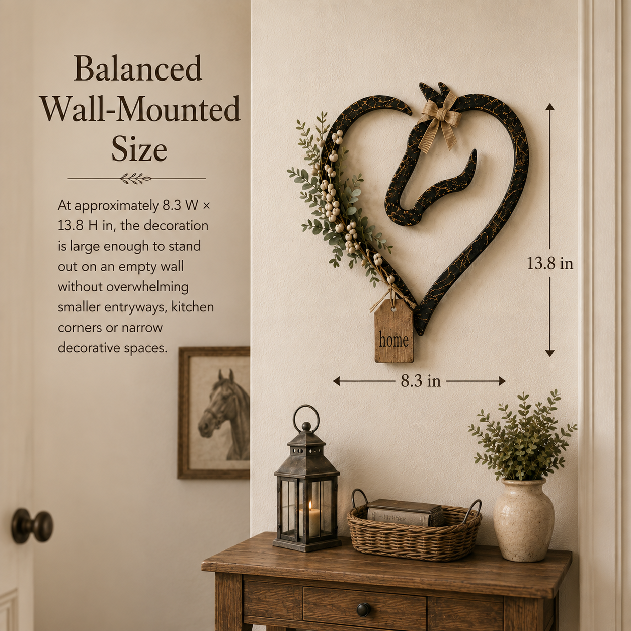 Rustic Horse Heart Wall Decor with Greenery – Farmhouse Equestrian Home Accent