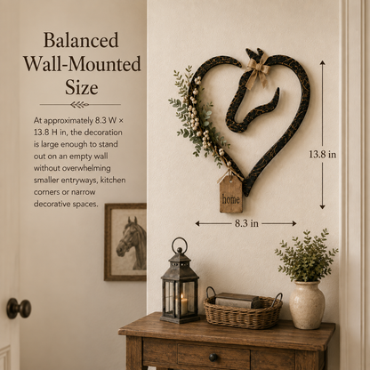 Rustic Horse Heart Wall Decor with Greenery – Farmhouse Equestrian Home Accent