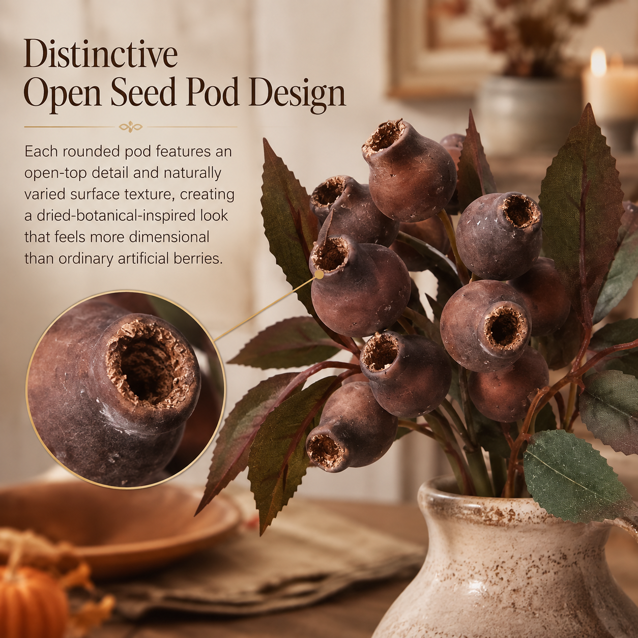 3 Pack Vintage Faux Seed Pod Bouquet – Rustic Seasonal Farmhouse Floral Stems