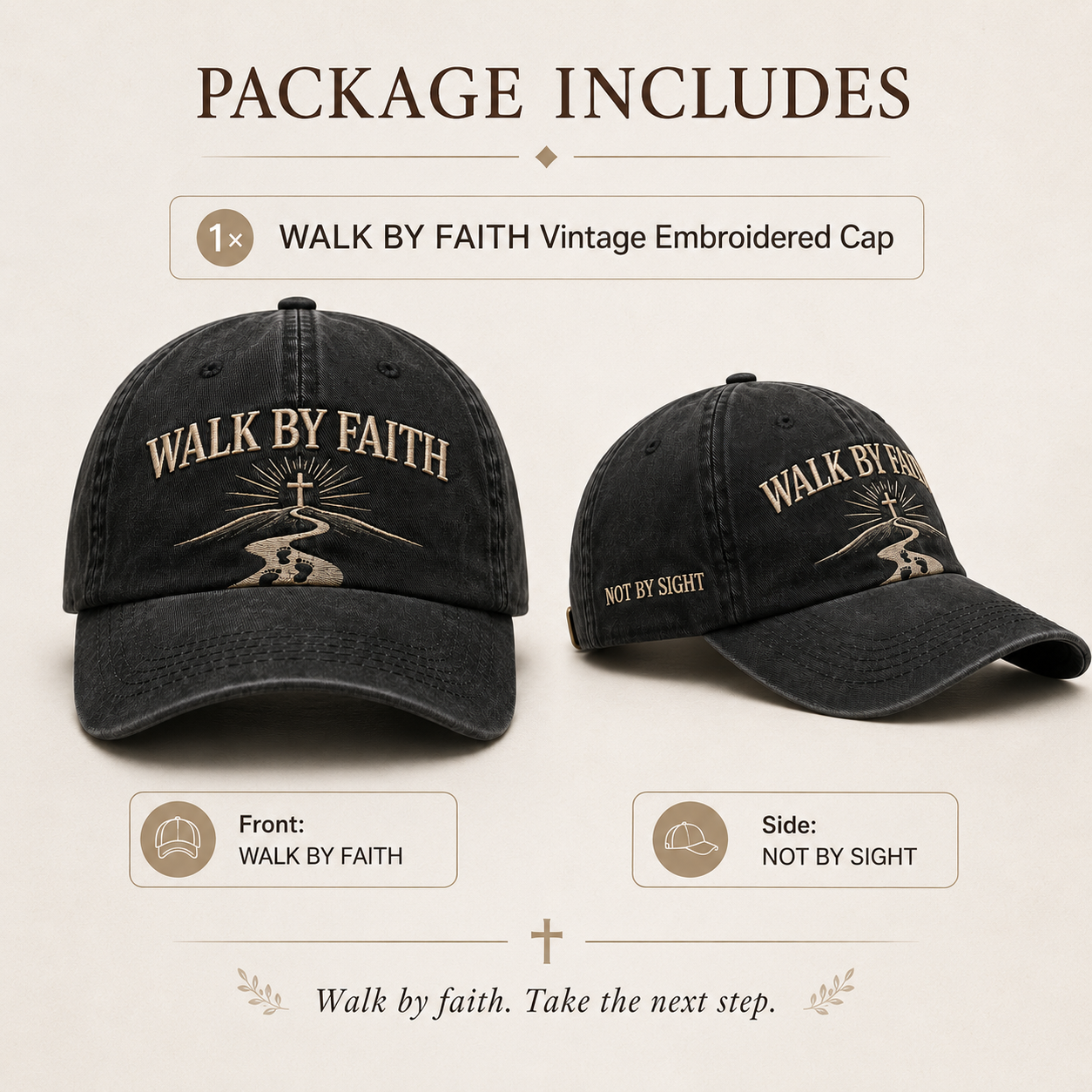 WALK BY FAITH Vintage Christian Embroidered Cap