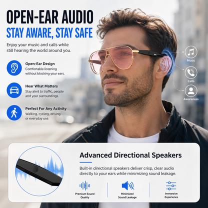 Smart Bluetooth Audio Sunglasses-Open-Ear Audio • Wireless Calls • Everyday Eye Comfort