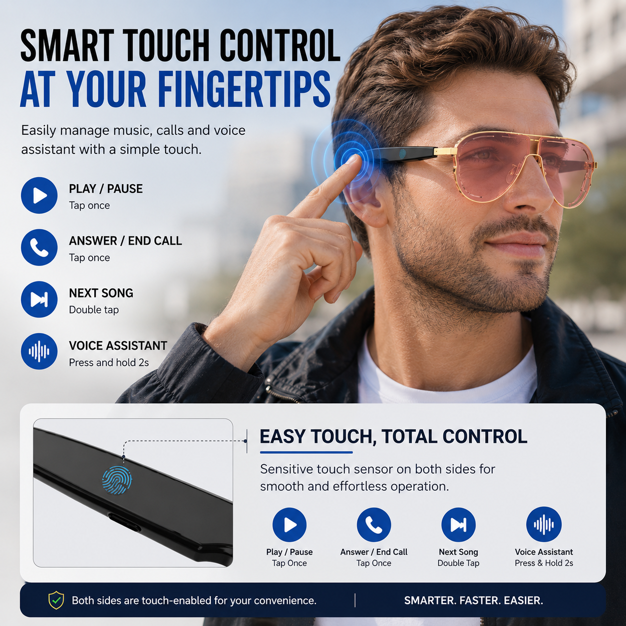 Smart Bluetooth Audio Sunglasses-Open-Ear Audio • Wireless Calls • Everyday Eye Comfort