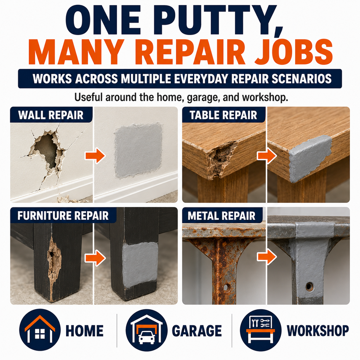 Steel Reinforced Epoxy Repair Putty for Metal Wood Concrete and PVC🛒