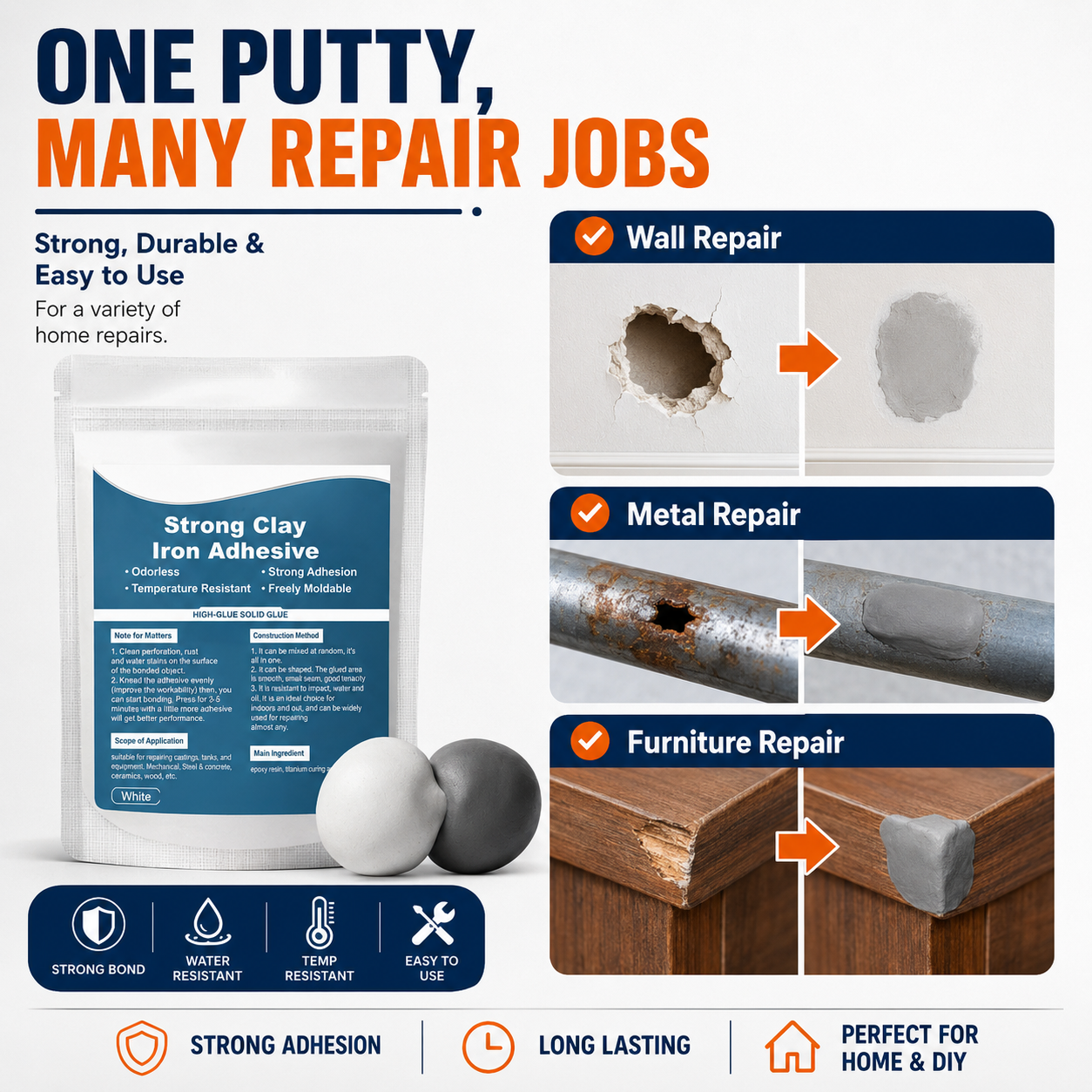 Steel Reinforced Epoxy Repair Putty for Metal Wood Concrete and PVC🛒