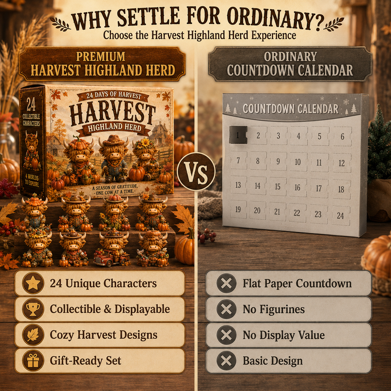 🍂 24-Day Highland Cow Harvest Countdown Calendar – 24 Collectible Fall Figurines + Secret #25 🐮🎃