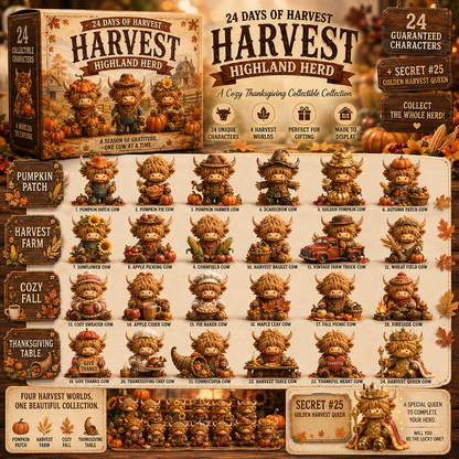🍂 24-Day Highland Cow Harvest Countdown Calendar – 24 Collectible Fall Figurines + Secret #25 🐮🎃