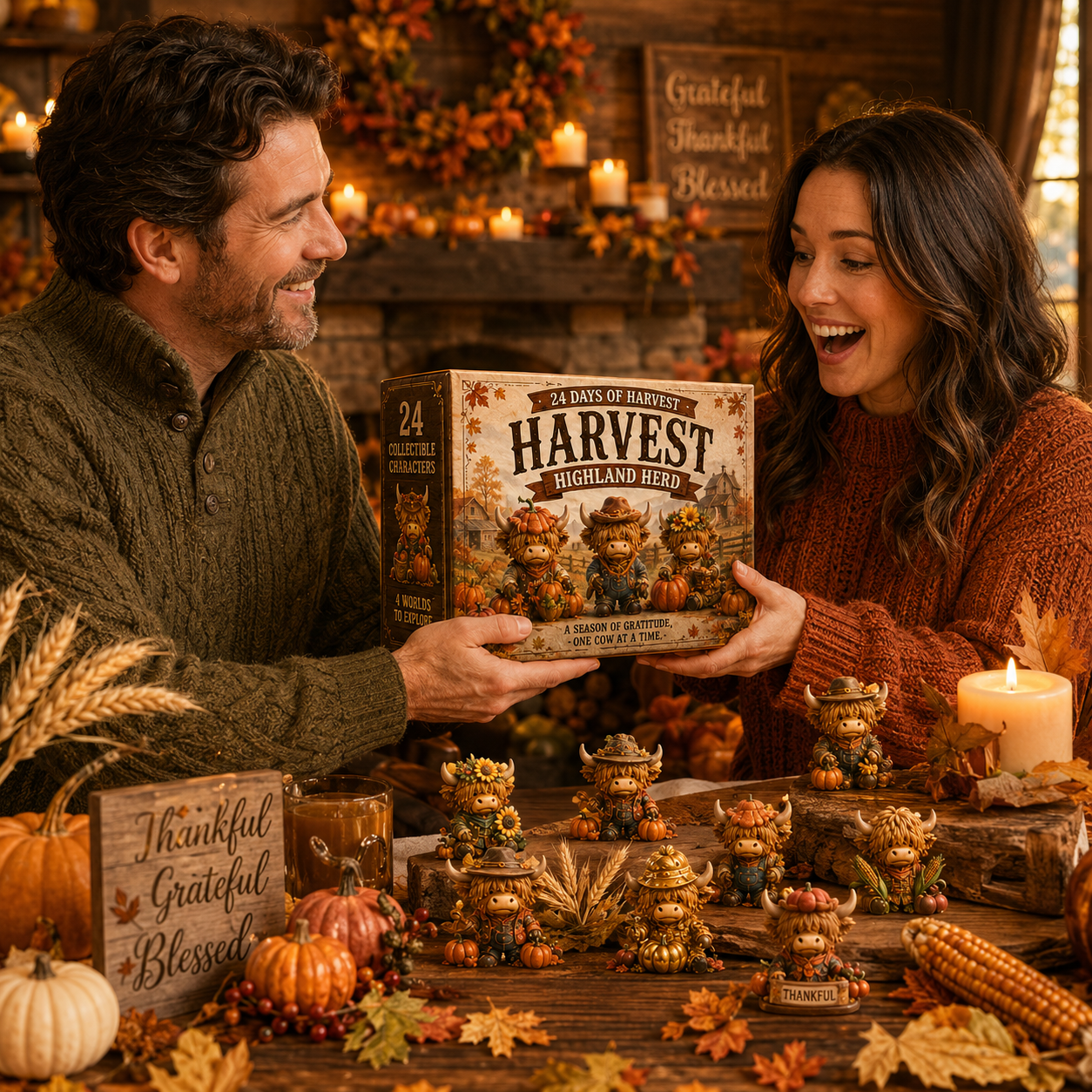 🍂 24-Day Highland Cow Harvest Countdown Calendar – 24 Collectible Fall Figurines + Secret #25 🐮🎃
