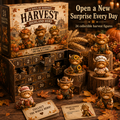 🍂 24-Day Highland Cow Harvest Countdown Calendar – 24 Collectible Fall Figurines + Secret #25 🐮🎃