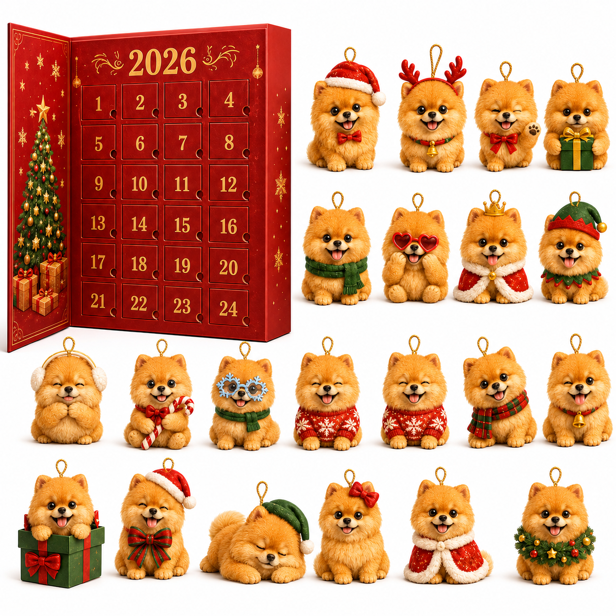 ❤️🔥Last 30pcs🔥❤️🎄2026 Pomeranian Christmas Ornament Advent Calendar