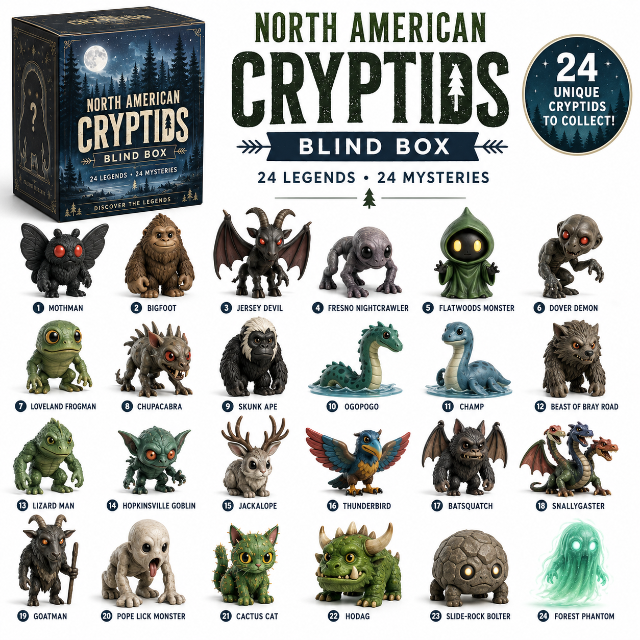 👁️ North American Cryptids Blind Box – 24 Legends, 24 Mysteries 👹