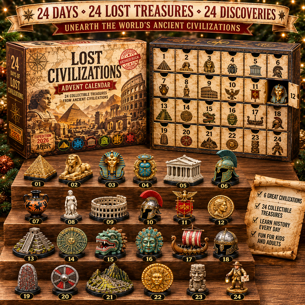 2026 Lost Civilizations Archaeological Discovery Advent Calendar | 24 Ancient Treasures from 6 Great Civilizations