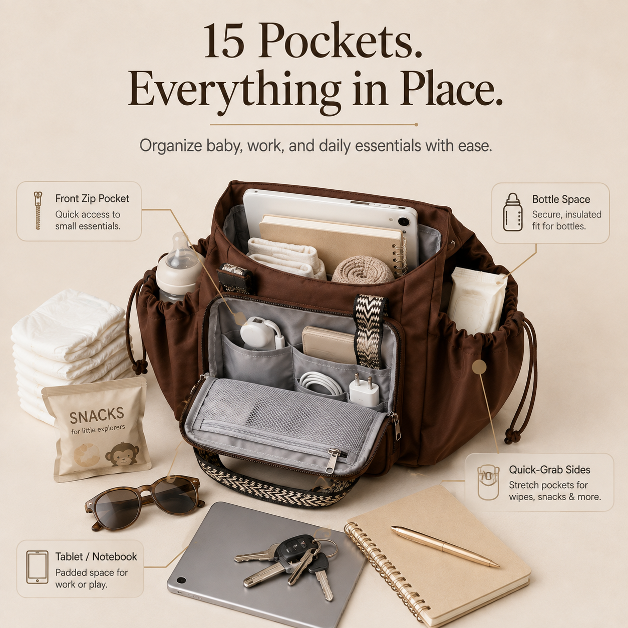 👜 The Everyday Tote That Keeps Everything Organized – 15 Pockets