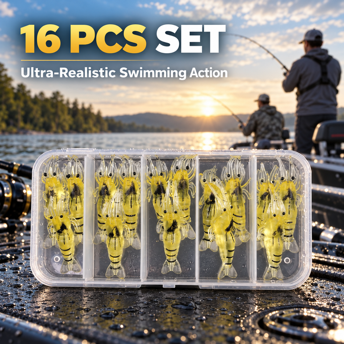 16 Pcs Realistic Grass Shrimp Fishing Lure Set with Box 🦐