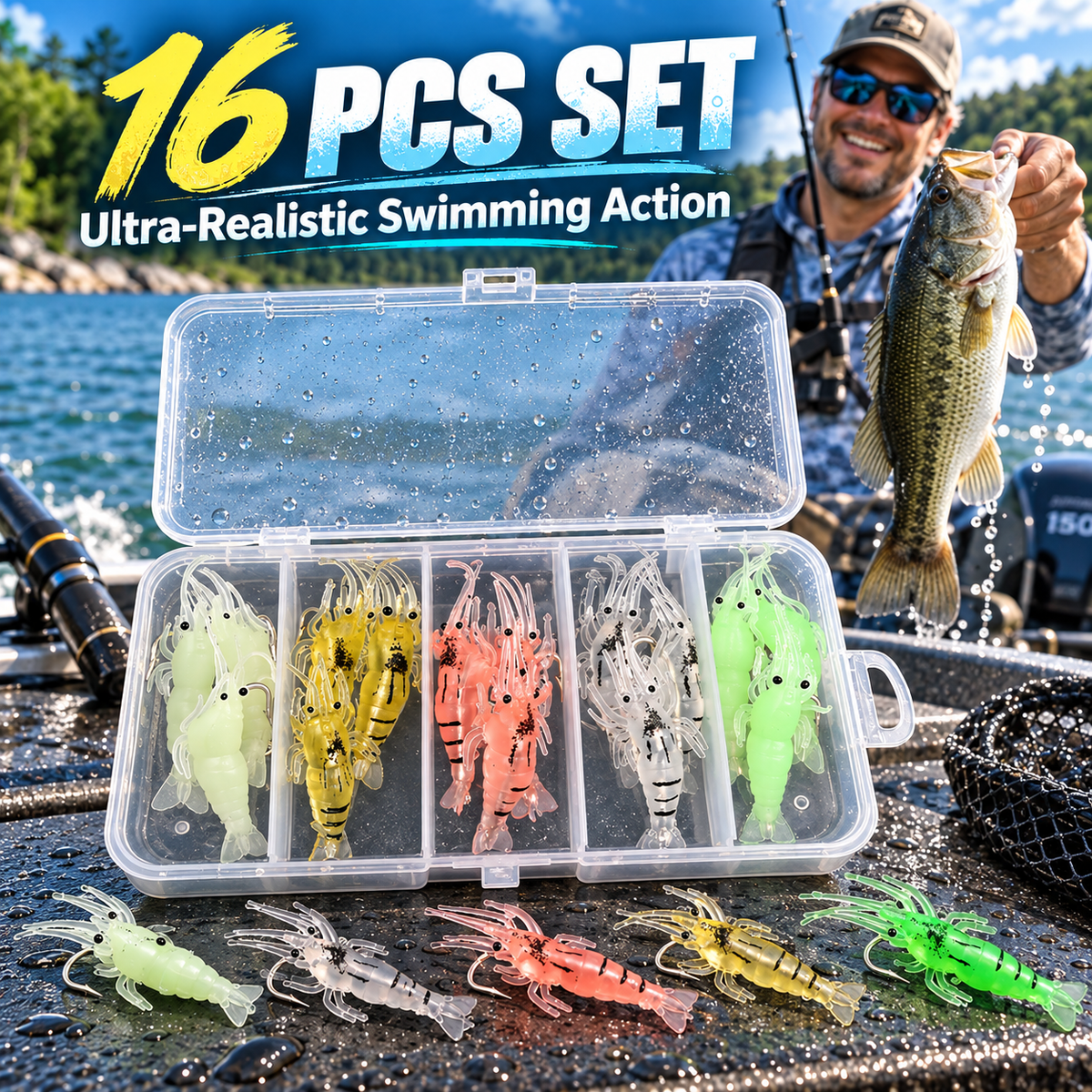 16 Pcs Realistic Grass Shrimp Fishing Lure Set with Box 🦐
