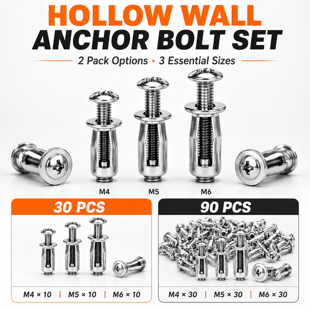🔥 Petal Expansion Rivet Nut Set – 30/90PCS M4/M5/M6 Hollow Panel Threaded Anchors