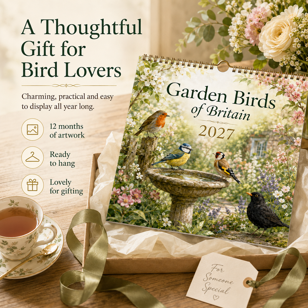 Garden Birds of Britain 2027 Wall Calendar – 12 Months of Charming British Garden Bird Artwork