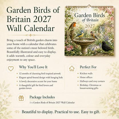 Garden Birds of Britain 2027 Wall Calendar – 12 Months of Charming British Garden Bird Artwork