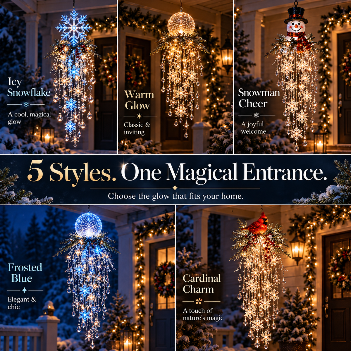 🔥 50% OFF Today 🎅 Christmas Hanging Snowflake & Crystal LED Light | Magical Porch Glow ✨