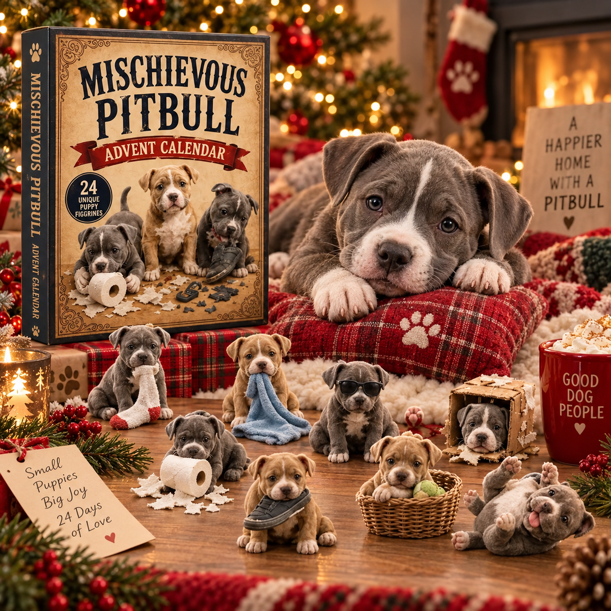CHRISTMAS KICKOFF 49% OFF - Mischievous Pitbull Advent Calendar 2026 - 24-Day Festive Countdown