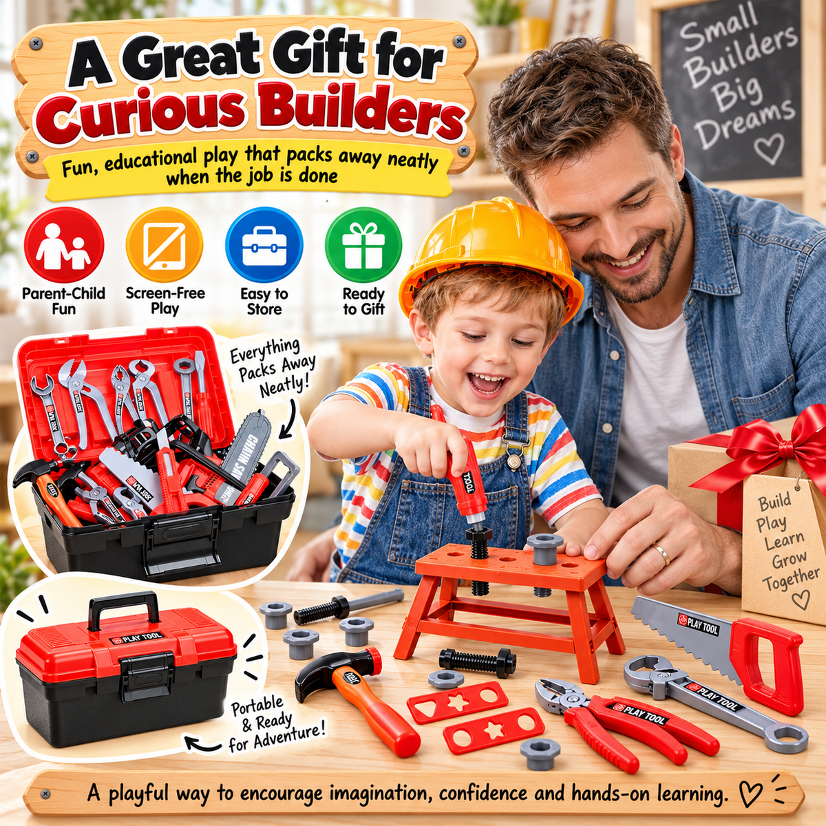 🔥Kids Tool Set, 41 Pcs with Box and Electronic Toy Drill for Child Ages 3+
