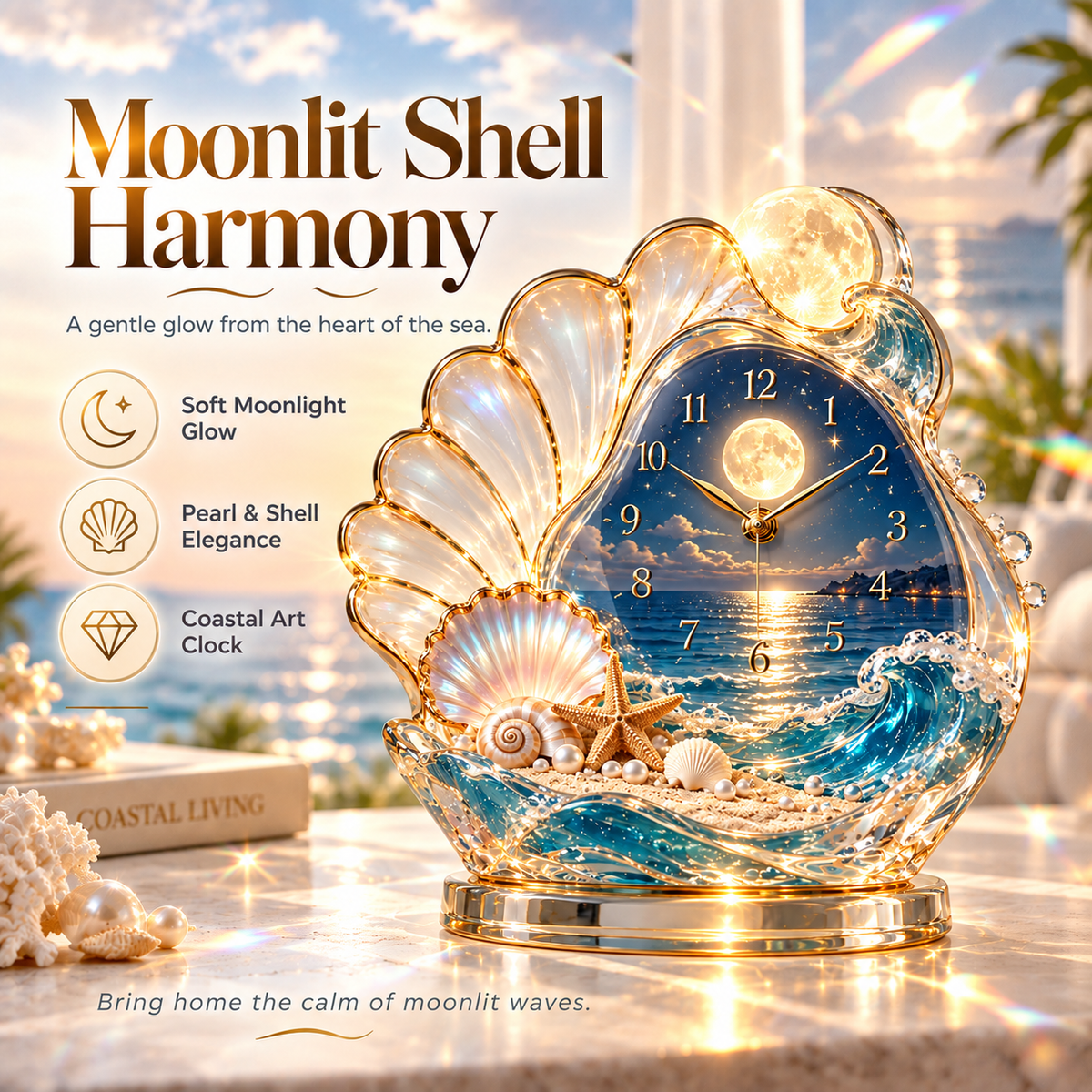 🌊 Coastal Glow Crystal Clock Collection | Sailboat, Shell & Lighthouse
