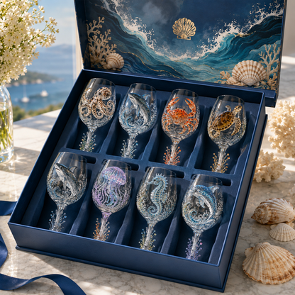 🌊Ocean Treasures Handcrafted 3D Sea Life Wine Glass Collection