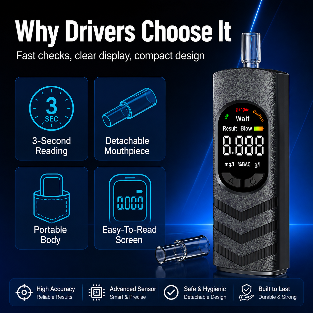 🚕Rechargeable Digital Alcohol Tester with Voice Broadcast