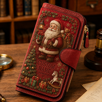 🎄Christmas Wallet🎁| Vintage Faux Leather Zip Clutch Purse, 4 Festive Holiday Designs, Multi-Compartment Christmas Gift for Women and Men