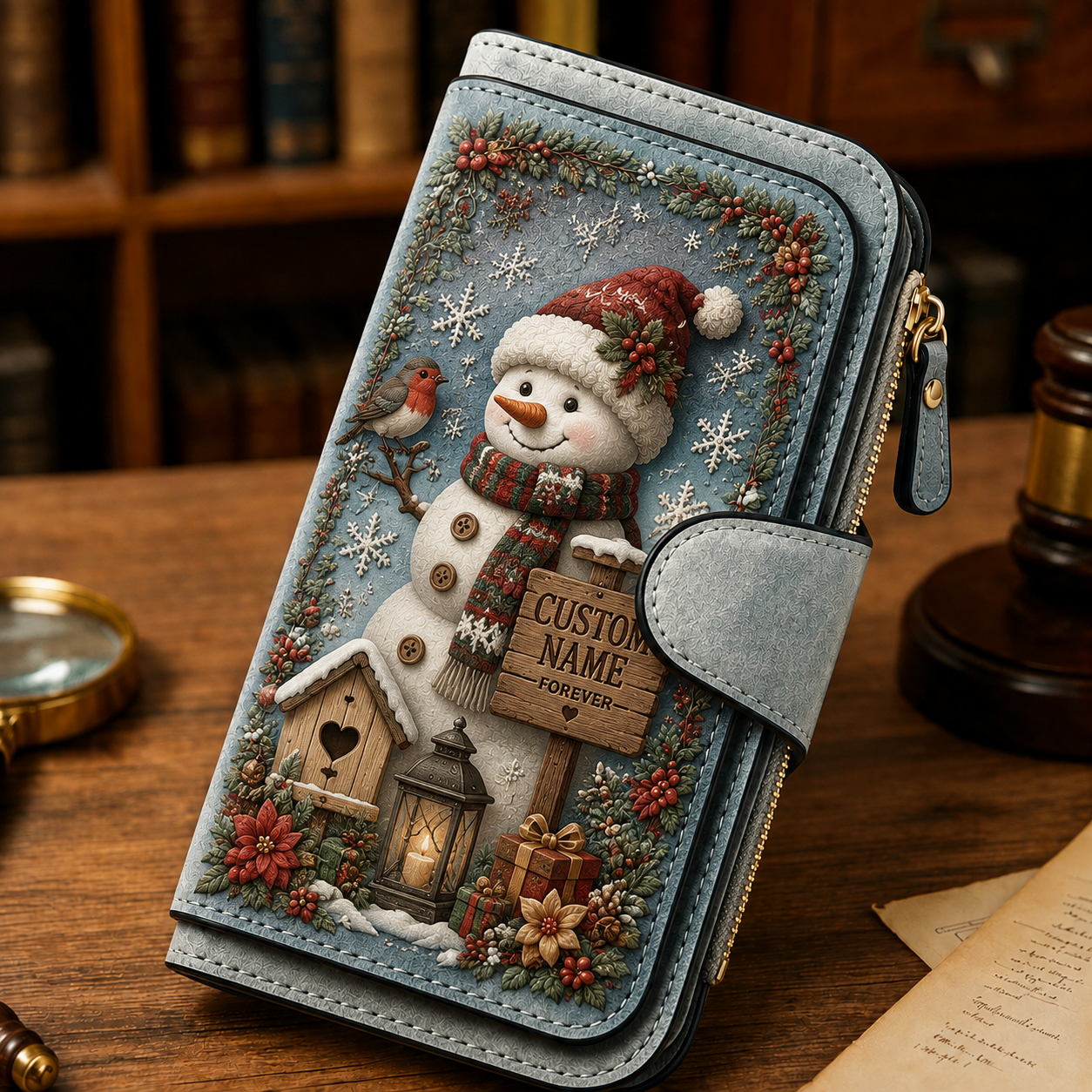 🎄Christmas Wallet🎁| Vintage Faux Leather Zip Clutch Purse, 4 Festive Holiday Designs, Multi-Compartment Christmas Gift for Women and Men