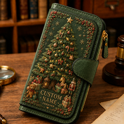 🎄Christmas Wallet🎁| Vintage Faux Leather Zip Clutch Purse, 4 Festive Holiday Designs, Multi-Compartment Christmas Gift for Women and Men