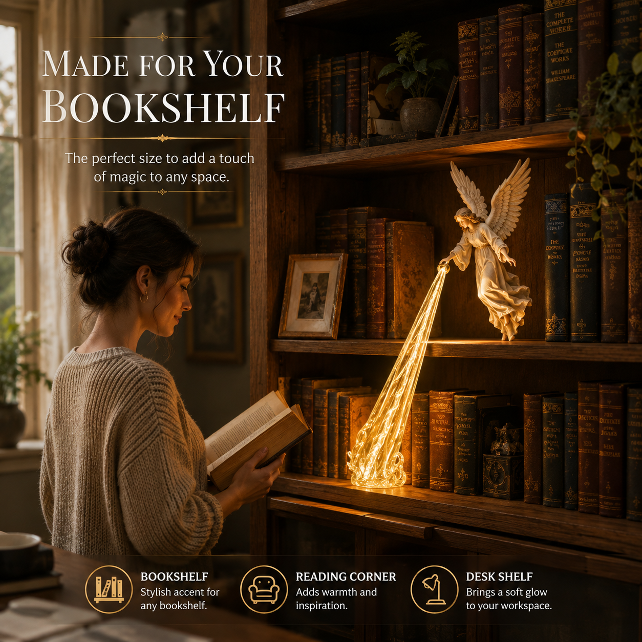 🎁 Heavenly Guardian — Angel Beam Bookshelf Decor