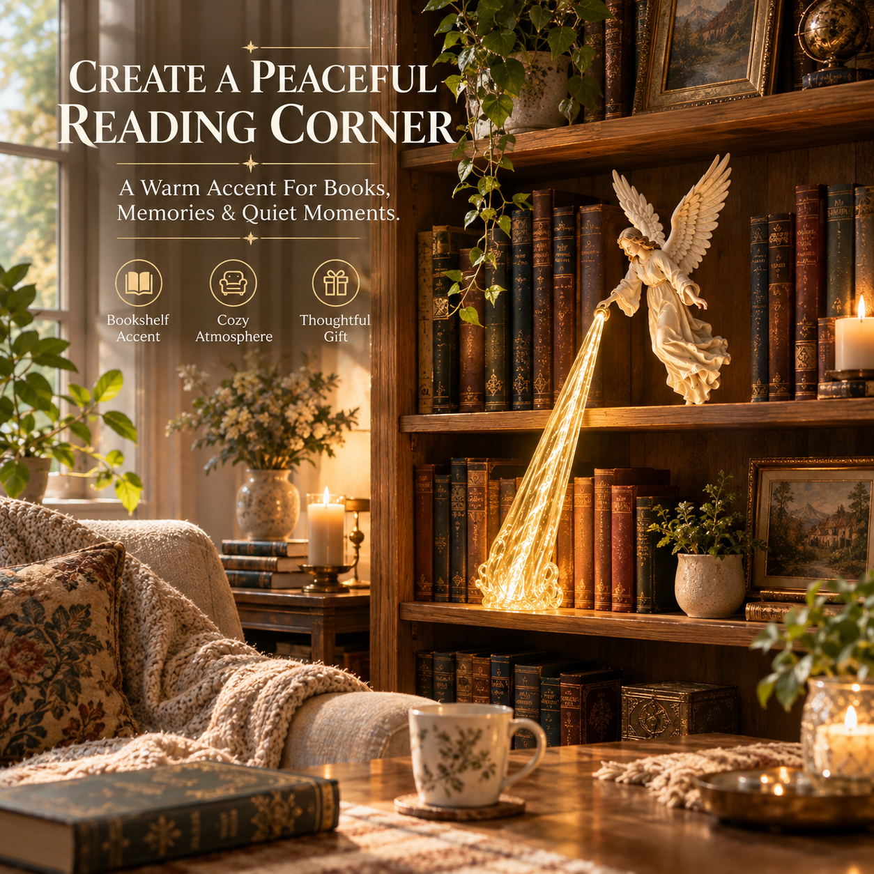 🎁 Heavenly Guardian — Angel Beam Bookshelf Decor