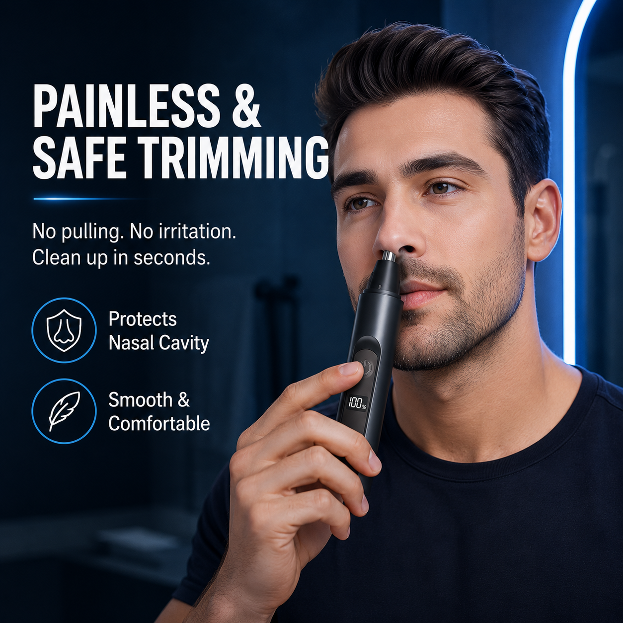Professional Electric Nose Hair Trimmer with LED Display – Painless Ear, Eyebrow & Facial Hair Remover for Men & Women
