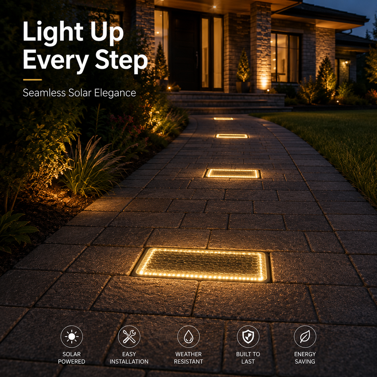 ☀️ Solar Paver Lights 4"×8" – Warm White Recessed Ground Lights for Driveways, Walkways & Patios
