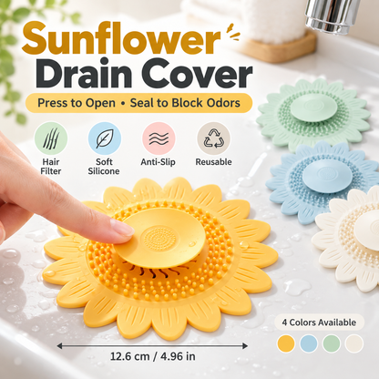 🌻 50% OFF Sunflower Silicone Drain Cover – Hair Catcher, Odor Blocker & One-Press Drain 💧