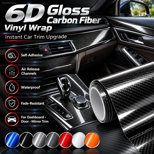🚗 6D Gloss Carbon Fiber Vinyl Wrap | Self-Adhesive Car Trim Film