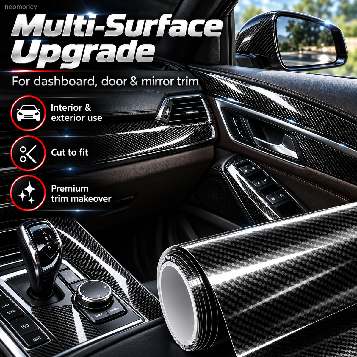 ✨ 6D Gloss Carbon Fiber Vinyl Wrap – Self-Adhesive Waterproof Car Interior & Exterior Trim Film
