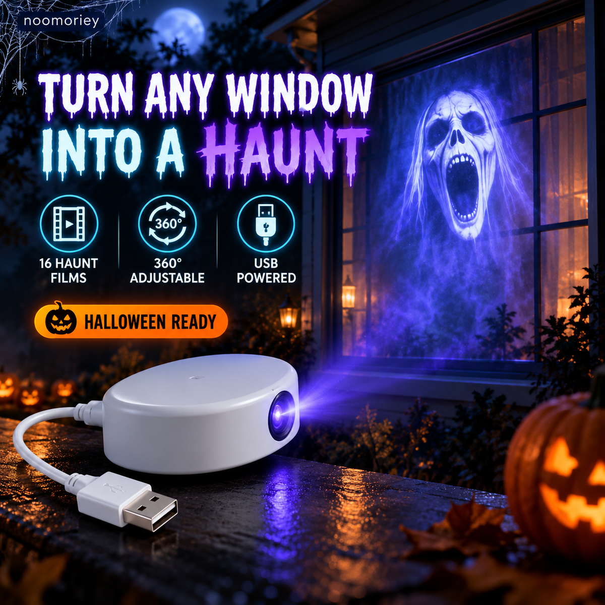 🎃 Halloween Ghost Window Projector – 16 Spooky Scenes