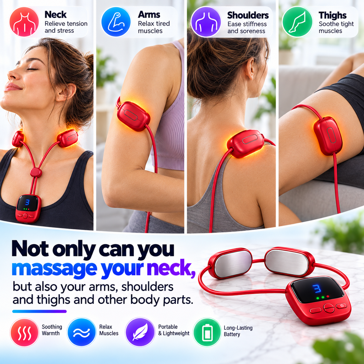 🔥Mini Necklace-Style Neck Massager — 4 Modes, 9 Intensity Levels, 3 Heat Settings, Smart Dual-Pulse Pendant Design💆‍♀️✨